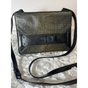 Derek Lam 10 Crosby Crossbody Bag Brown Black Snakeskin Print Leather Folio